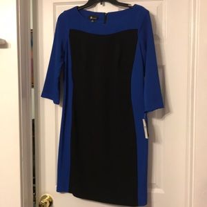 NWT AB Studio Black and Blue Long Sleeve Dress
